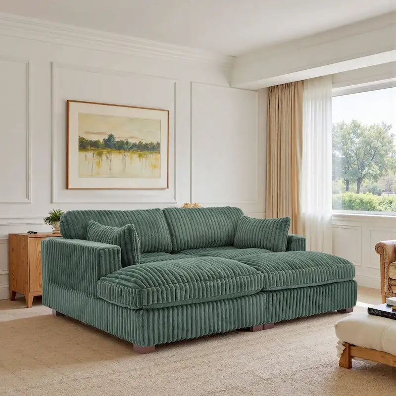 Divano componibile in velluto a coste da 208 cm con chaise longue