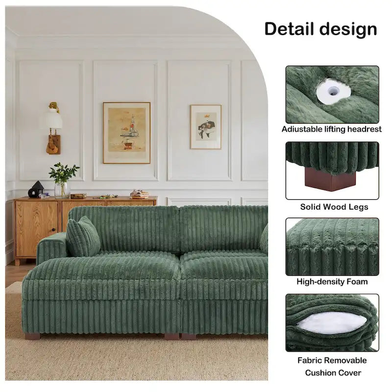 Divano componibile in velluto a coste da 208 cm con chaise longue