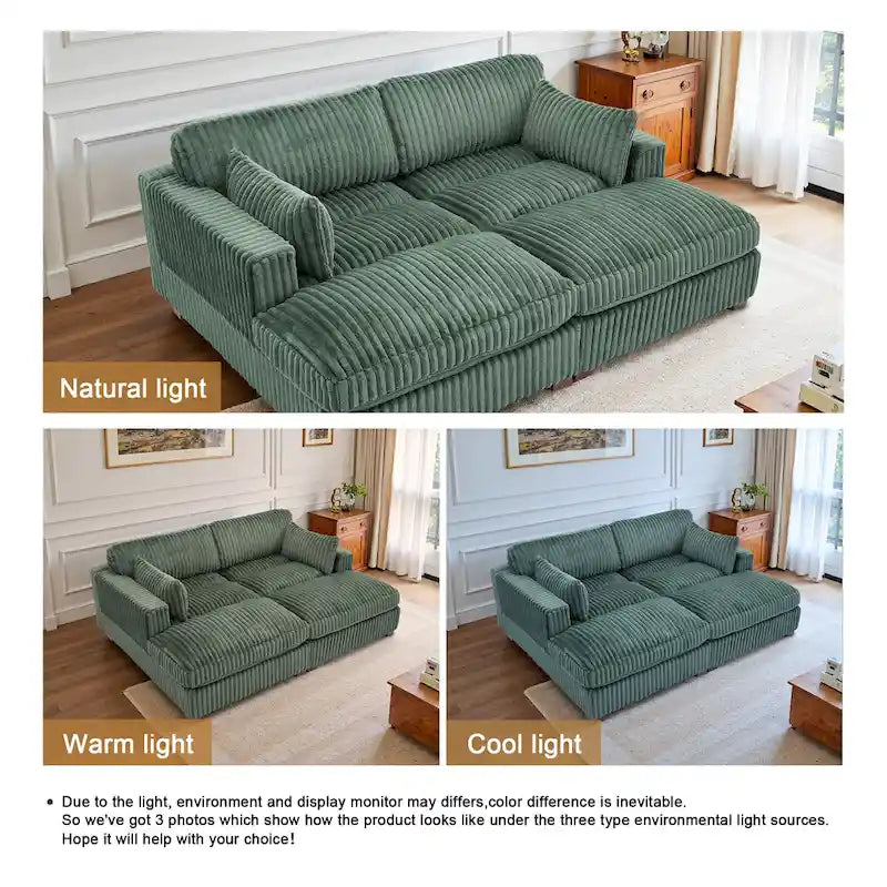 Divano componibile in velluto a coste da 208 cm con chaise longue