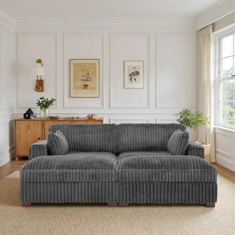 Divano componibile in velluto a coste da 208 cm con chaise longue