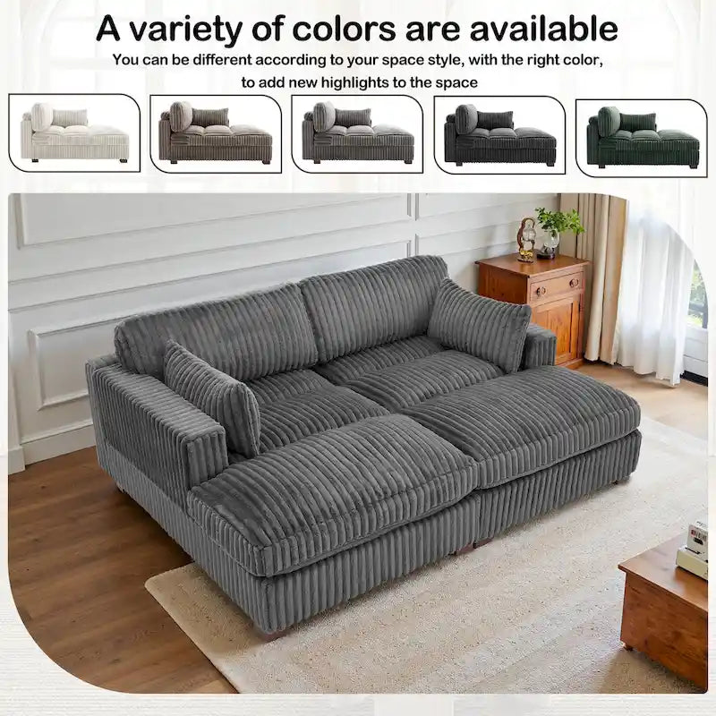 Divano componibile in velluto a coste da 208 cm con chaise longue