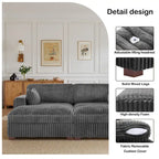 Divano componibile in velluto a coste da 208 cm con chaise longue