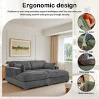 Divano componibile in velluto a coste da 208 cm con chaise longue