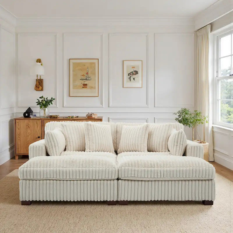 Divano componibile in velluto a coste da 208 cm con chaise longue