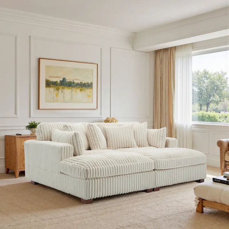 Divano componibile in velluto a coste da 208 cm con chaise longue