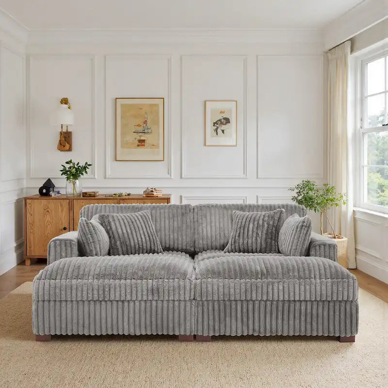 Divano componibile in velluto a coste da 208 cm con chaise longue