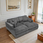 Divano componibile in velluto a coste da 208 cm con chaise longue