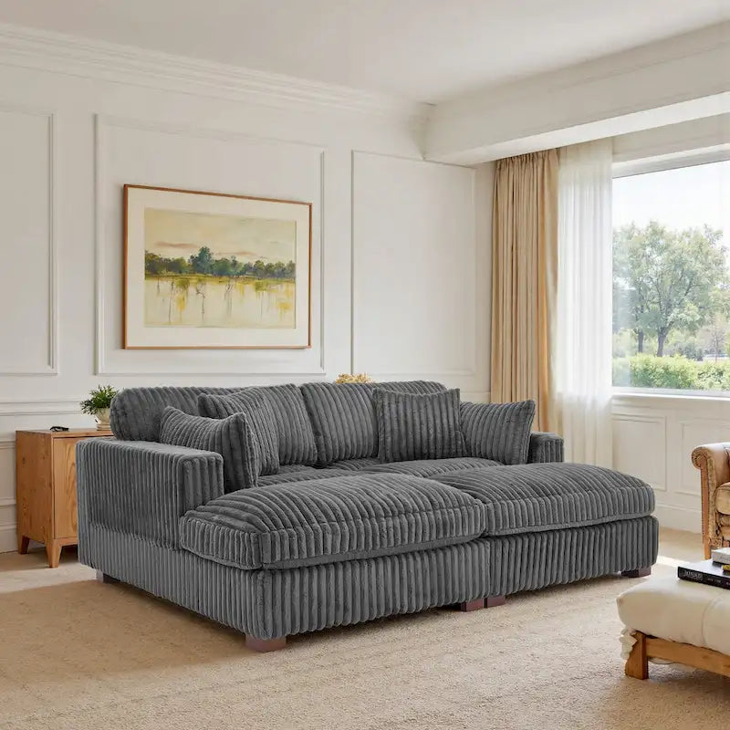 Divano componibile in velluto a coste da 208 cm con chaise longue