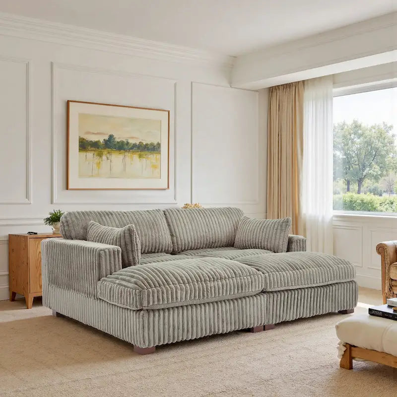Divano componibile in velluto a coste da 208 cm con chaise longue