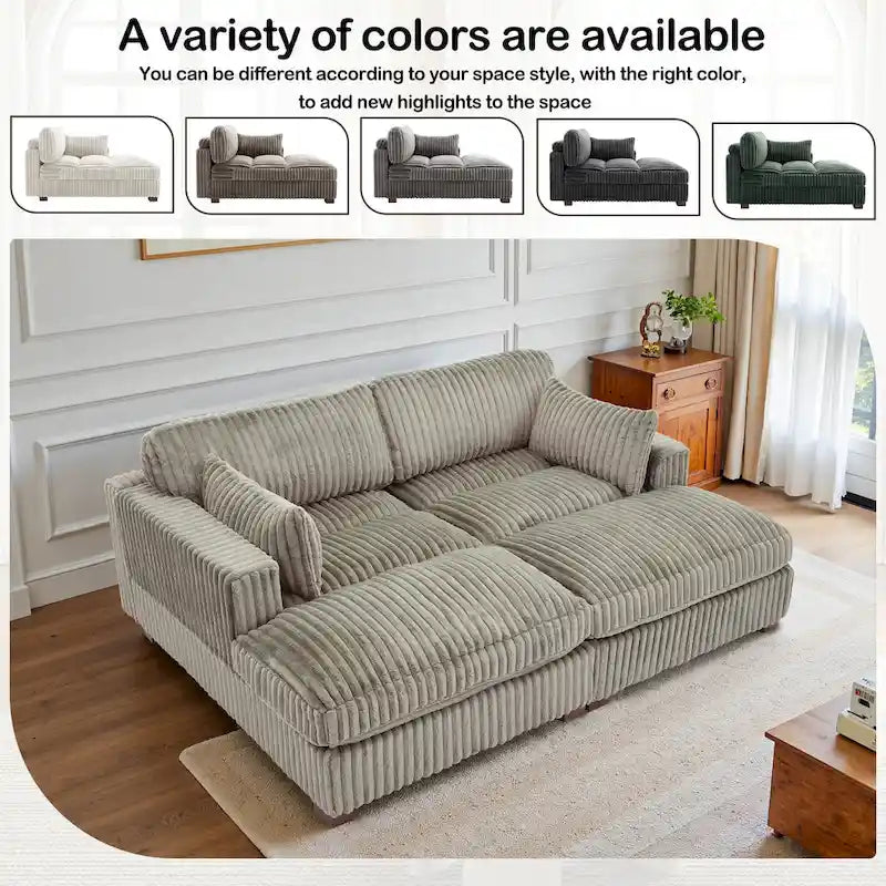 Divano componibile in velluto a coste da 208 cm con chaise longue