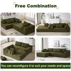 Canapé d'angle modulaire en chenille 108 places avec 6 coussins, méridienne réversible