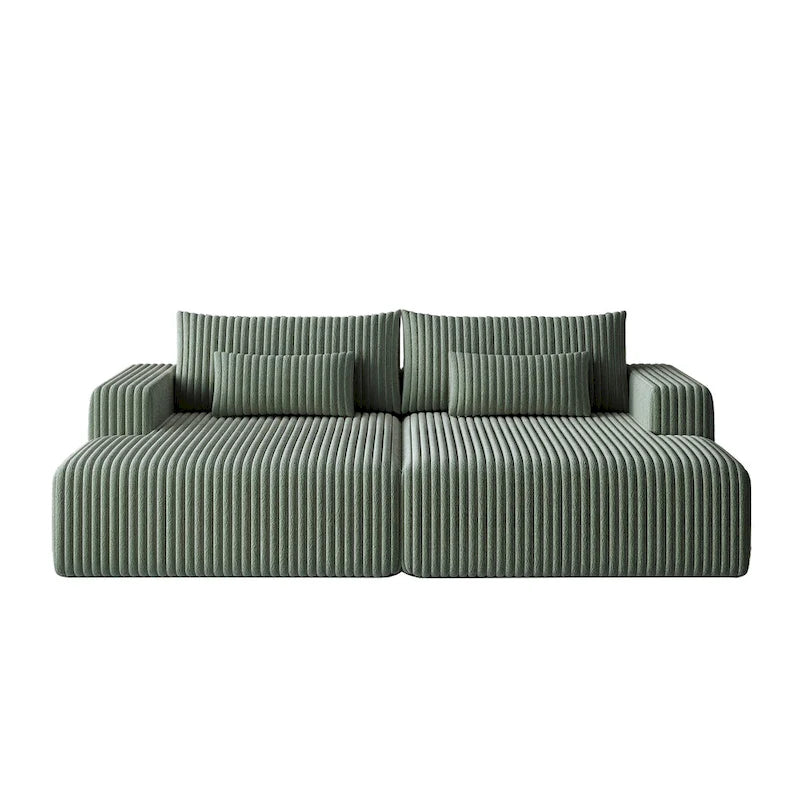 Divano componibile a chaise longue 102 Corduroy Cloud con divano letto reclinabile, design senza montaggio e schienale ergonomico