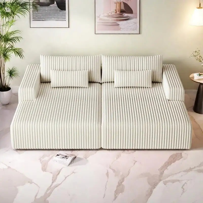 Divano componibile a chaise longue 102 Corduroy Cloud con divano letto reclinabile, design senza montaggio e schienale ergonomico