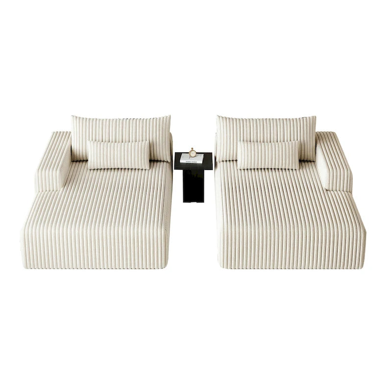 Divano componibile a chaise longue 102 Corduroy Cloud con divano letto reclinabile, design senza montaggio e schienale ergonomico