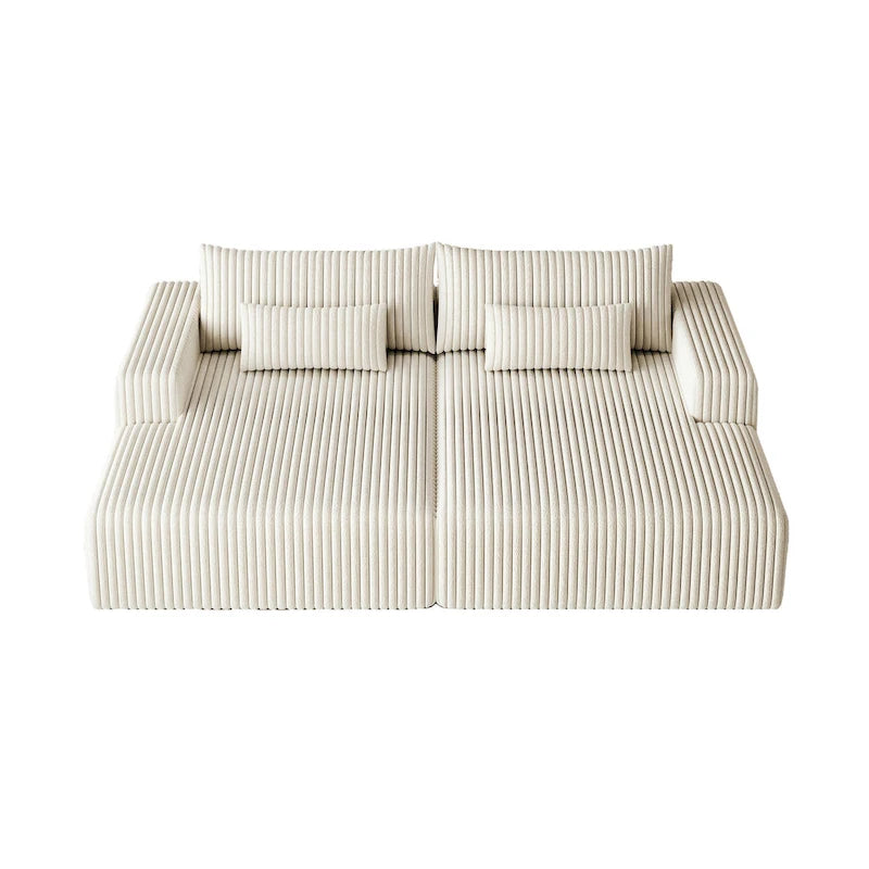 Divano componibile a chaise longue 102 Corduroy Cloud con divano letto reclinabile, design senza montaggio e schienale ergonomico