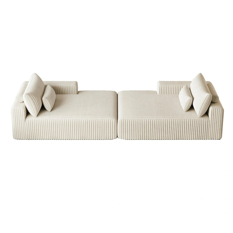 Divano componibile a chaise longue 102 Corduroy Cloud con divano letto reclinabile, design senza montaggio e schienale ergonomico
