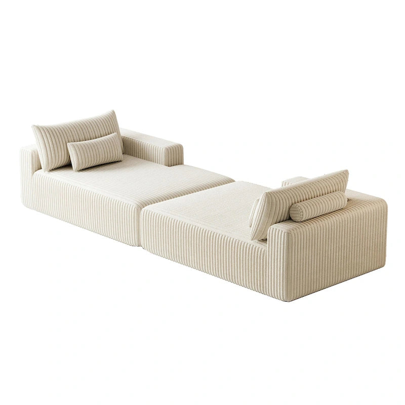 Divano componibile a chaise longue 102 Corduroy Cloud con divano letto reclinabile, design senza montaggio e schienale ergonomico