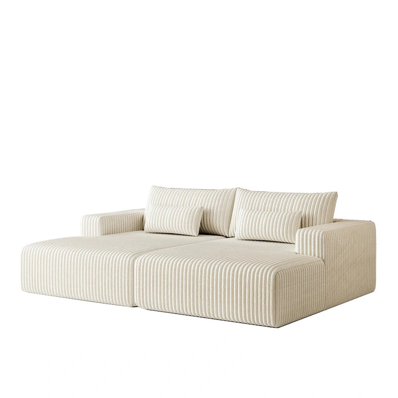Divano componibile a chaise longue 102 Corduroy Cloud con divano letto reclinabile, design senza montaggio e schienale ergonomico