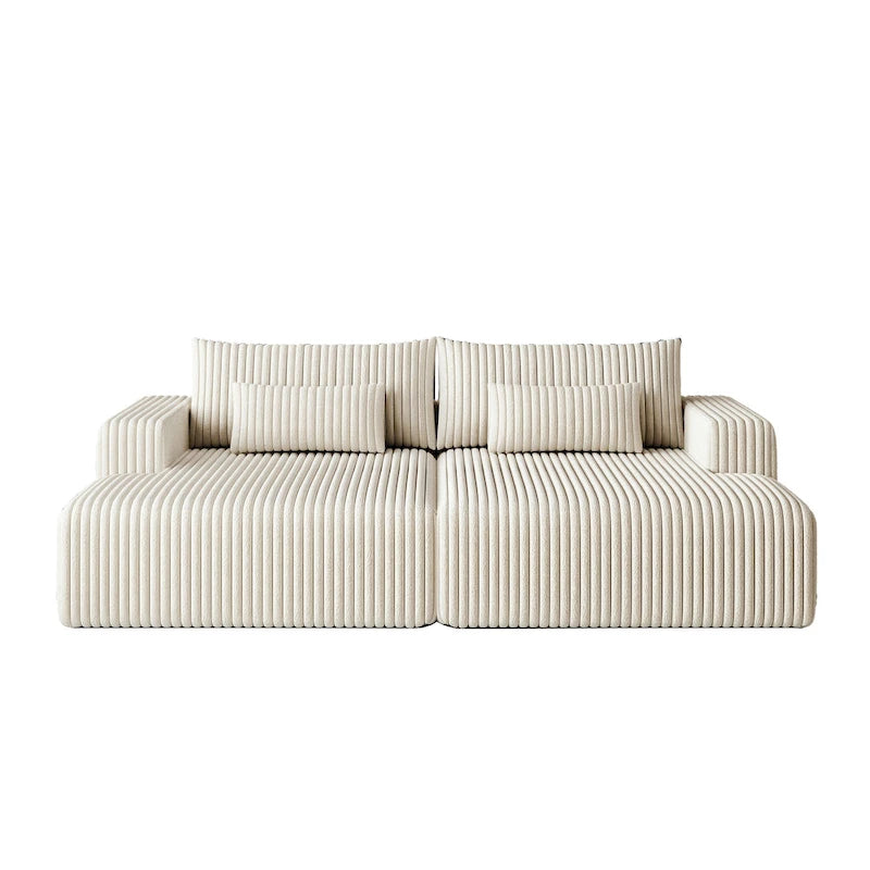 Divano componibile a chaise longue 102 Corduroy Cloud con divano letto reclinabile, design senza montaggio e schienale ergonomico