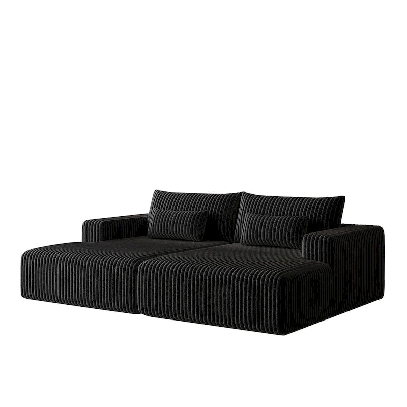 Divano componibile a chaise longue 102 Corduroy Cloud con divano letto reclinabile, design senza montaggio e schienale ergonomico