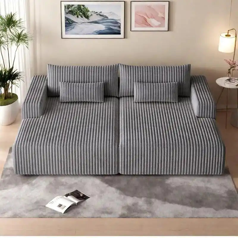 Divano componibile a chaise longue 102 Corduroy Cloud con divano letto reclinabile, design senza montaggio e schienale ergonomico