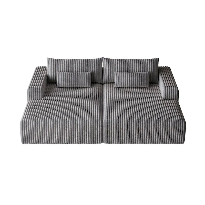 Divano componibile a chaise longue 102 Corduroy Cloud con divano letto reclinabile, design senza montaggio e schienale ergonomico
