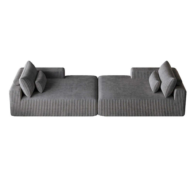 Divano componibile a chaise longue 102 Corduroy Cloud con divano letto reclinabile, design senza montaggio e schienale ergonomico