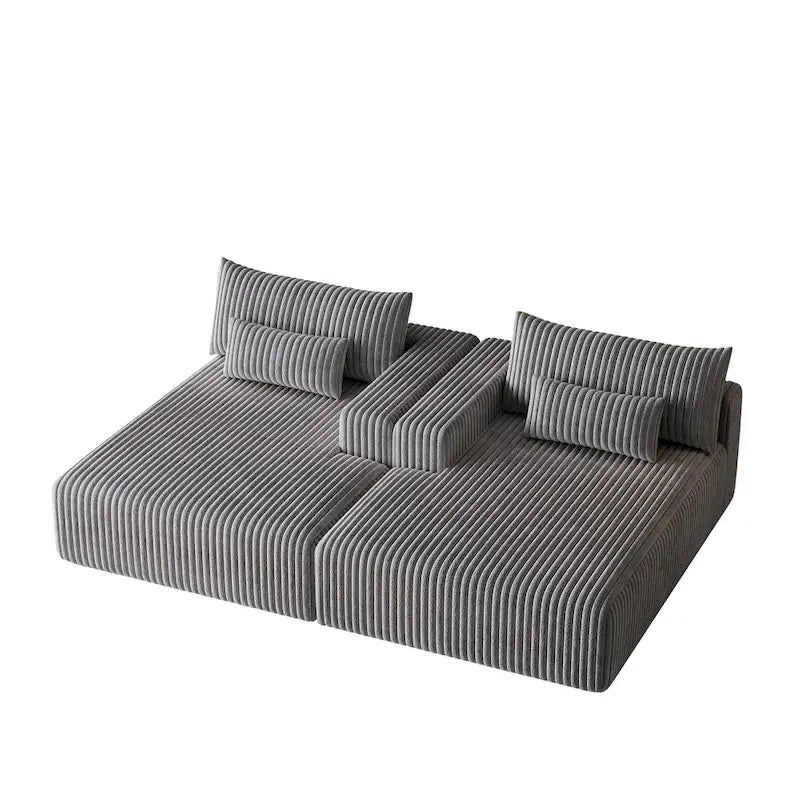 Divano componibile a chaise longue 102 Corduroy Cloud con divano letto reclinabile, design senza montaggio e schienale ergonomico