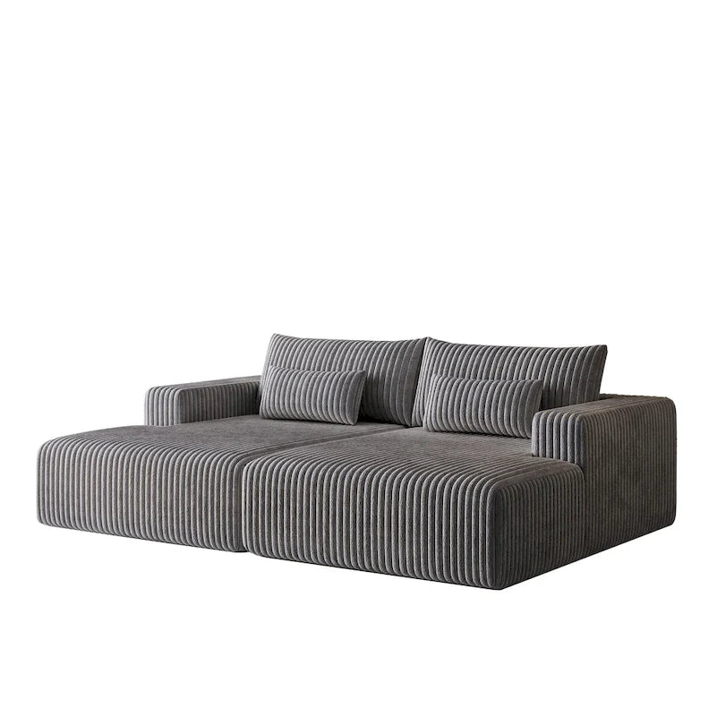 Divano componibile a chaise longue 102 Corduroy Cloud con divano letto reclinabile, design senza montaggio e schienale ergonomico