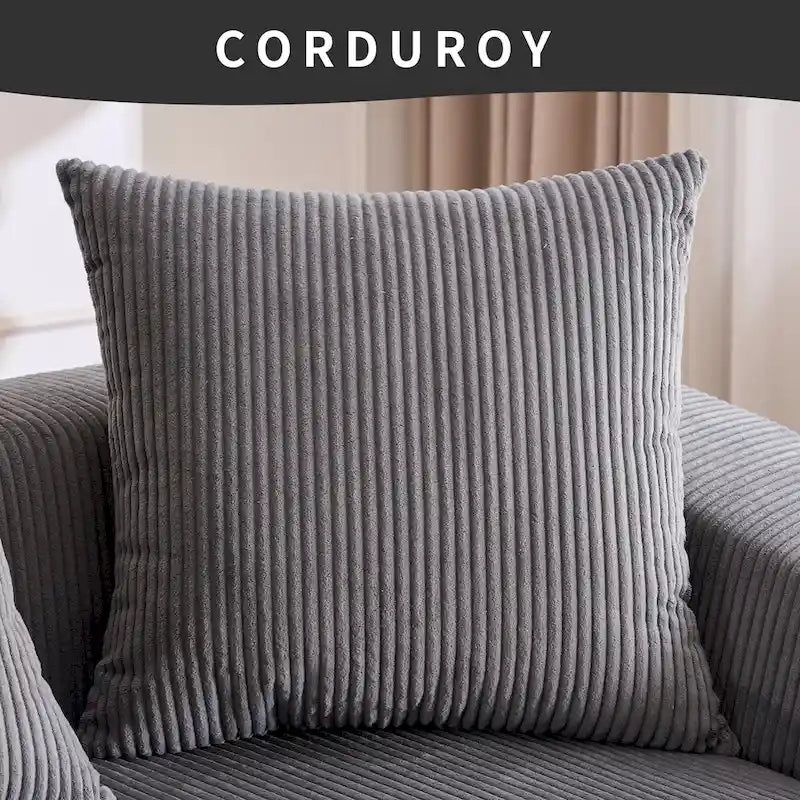 Divano Sezionale a L in Velluto a Coste da 101,6 cm con Chaise Longue e 4 Cuscini