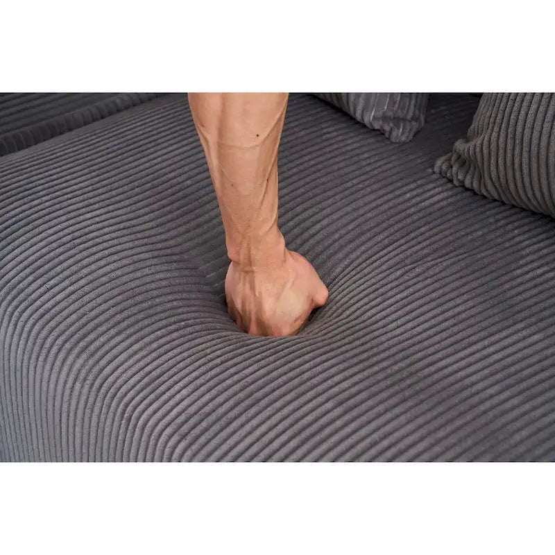 Divano Sezionale a L in Velluto a Coste da 101,6 cm con Chaise Longue e 4 Cuscini