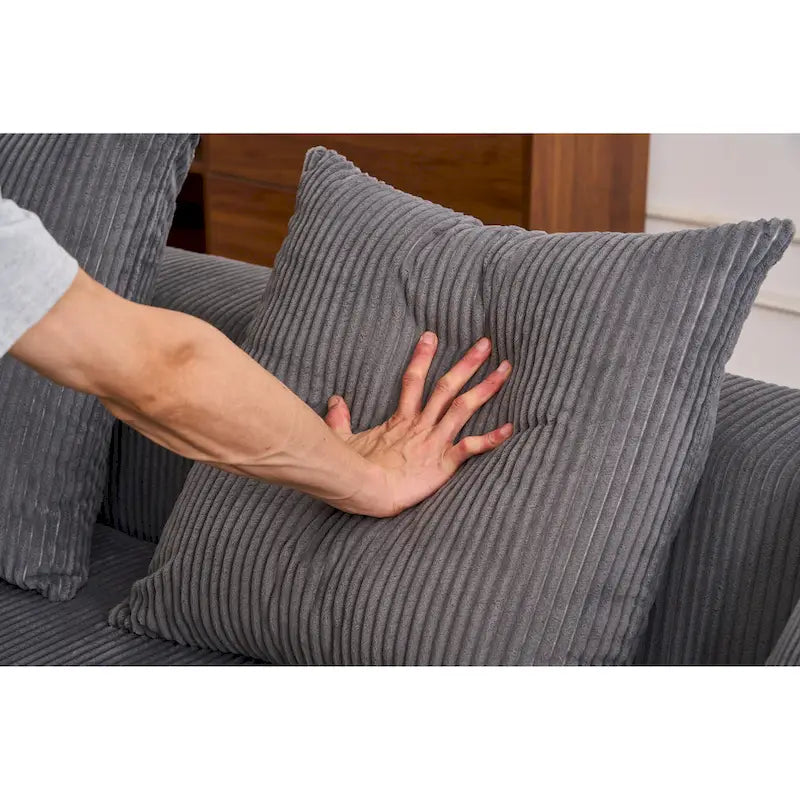 Divano Sezionale a L in Velluto a Coste da 101,6 cm con Chaise Longue e 4 Cuscini