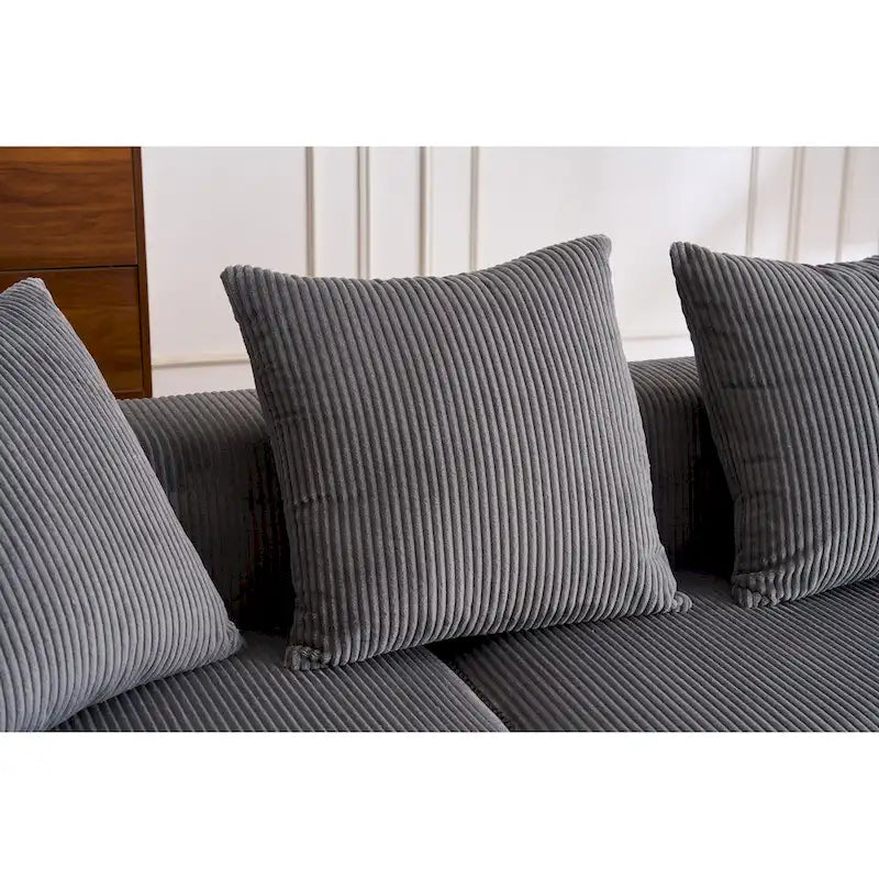 Divano Sezionale a L in Velluto a Coste da 101,6 cm con Chaise Longue e 4 Cuscini