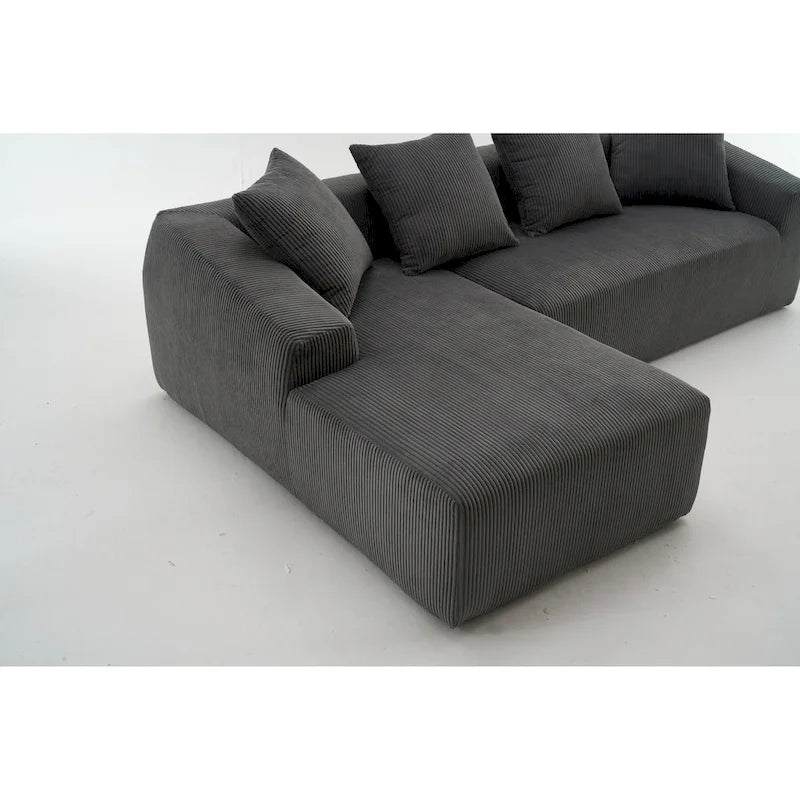 Divano Sezionale a L in Velluto a Coste da 101,6 cm con Chaise Longue e 4 Cuscini