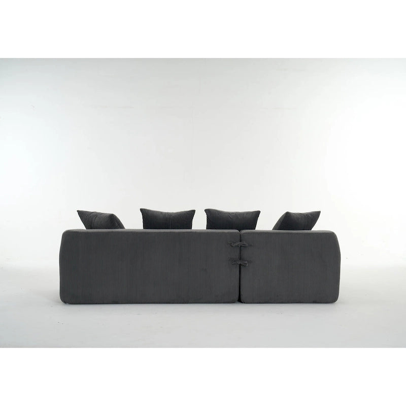 Divano Sezionale a L in Velluto a Coste da 101,6 cm con Chaise Longue e 4 Cuscini