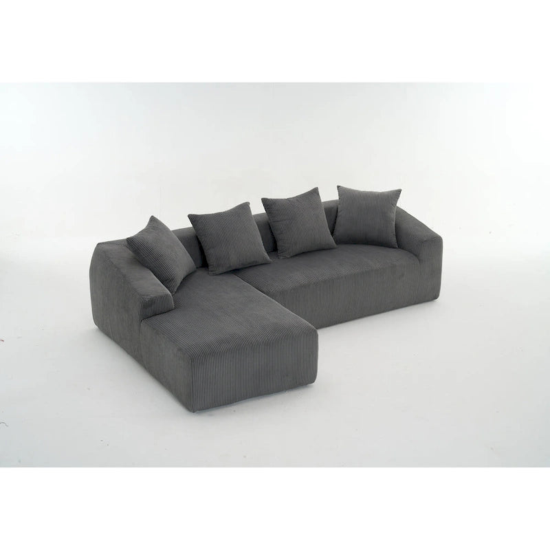 Divano Sezionale a L in Velluto a Coste da 101,6 cm con Chaise Longue e 4 Cuscini