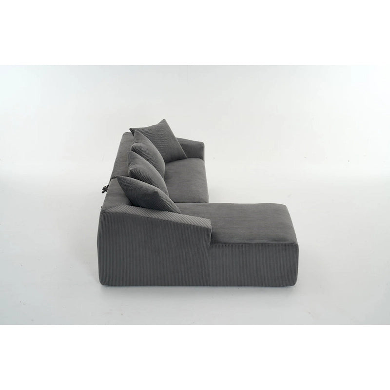 Divano Sezionale a L in Velluto a Coste da 101,6 cm con Chaise Longue e 4 Cuscini