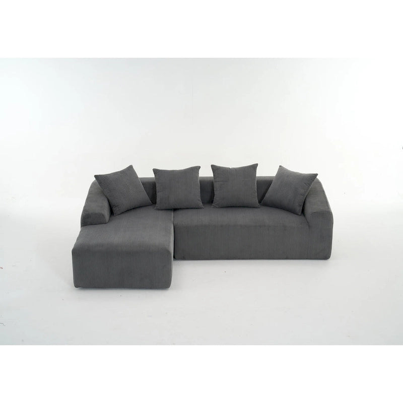 Divano Sezionale a L in Velluto a Coste da 101,6 cm con Chaise Longue e 4 Cuscini