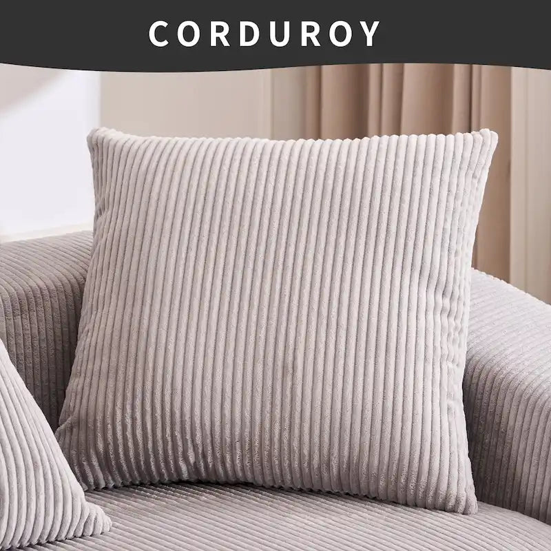 Divano Sezionale a L in Velluto a Coste da 101,6 cm con Chaise Longue e 4 Cuscini