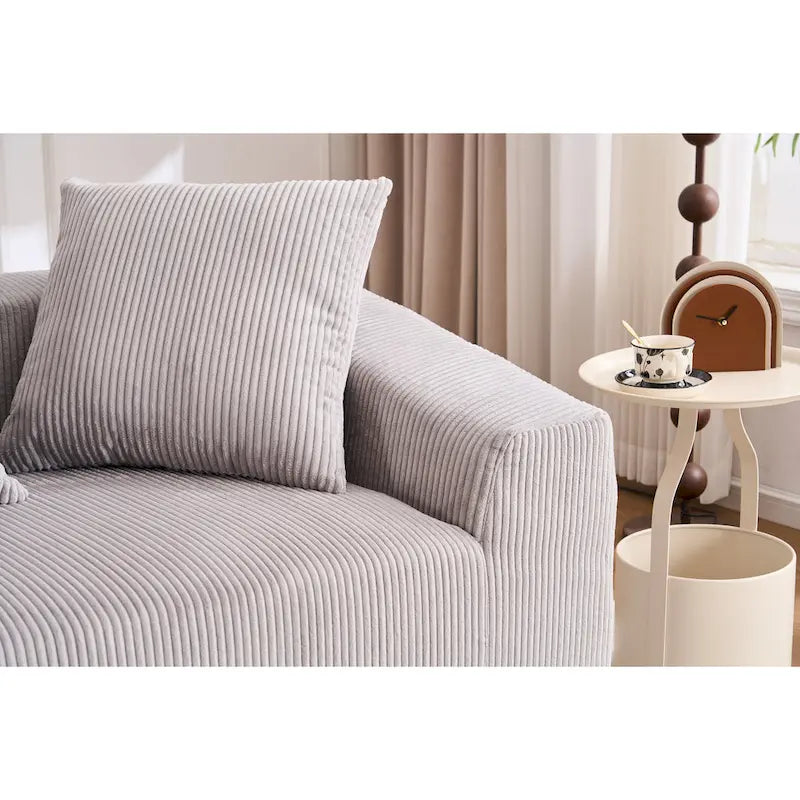 Divano Sezionale a L in Velluto a Coste da 101,6 cm con Chaise Longue e 4 Cuscini