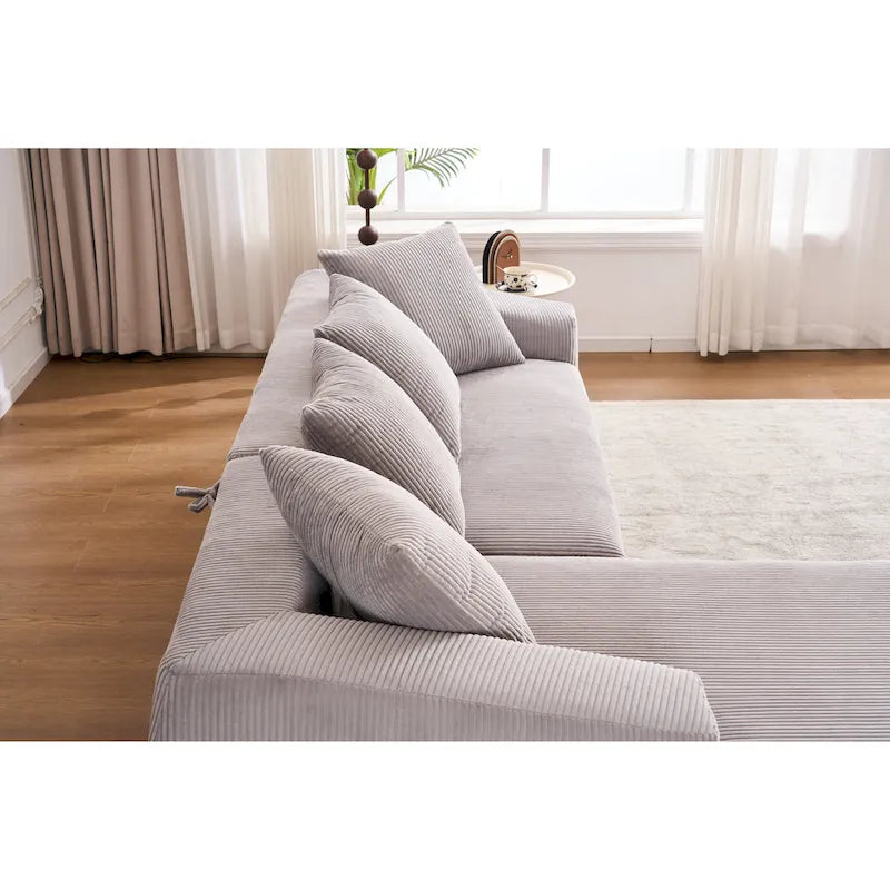 Divano Sezionale a L in Velluto a Coste da 101,6 cm con Chaise Longue e 4 Cuscini