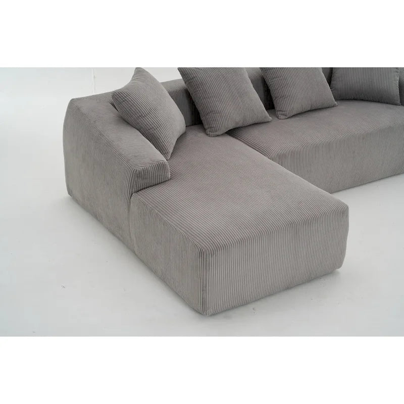 Divano Sezionale a L in Velluto a Coste da 101,6 cm con Chaise Longue e 4 Cuscini