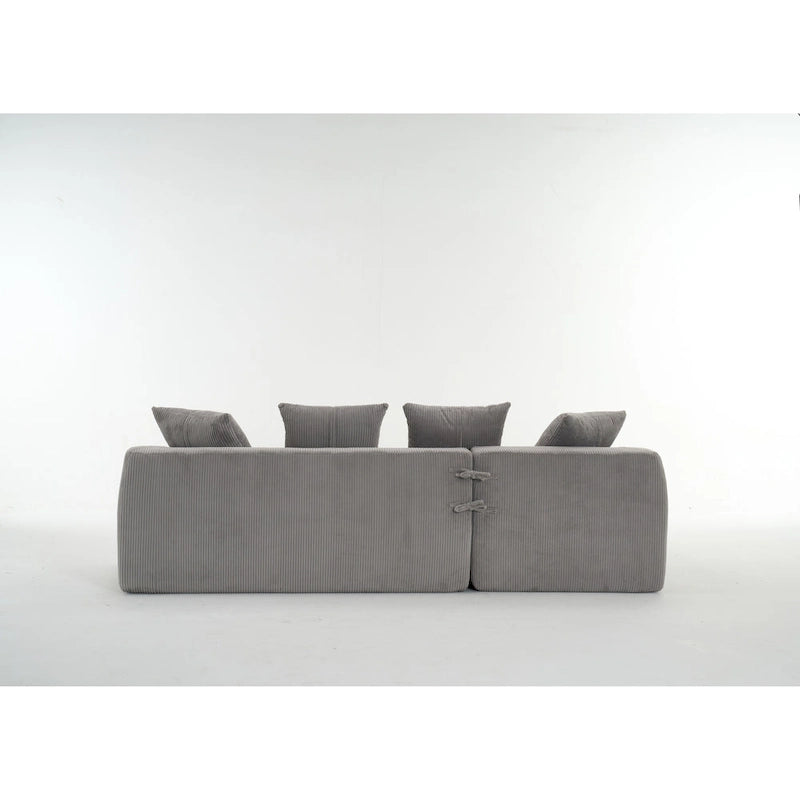 Divano Sezionale a L in Velluto a Coste da 101,6 cm con Chaise Longue e 4 Cuscini