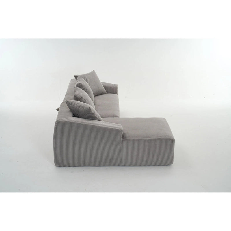 Divano Sezionale a L in Velluto a Coste da 101,6 cm con Chaise Longue e 4 Cuscini