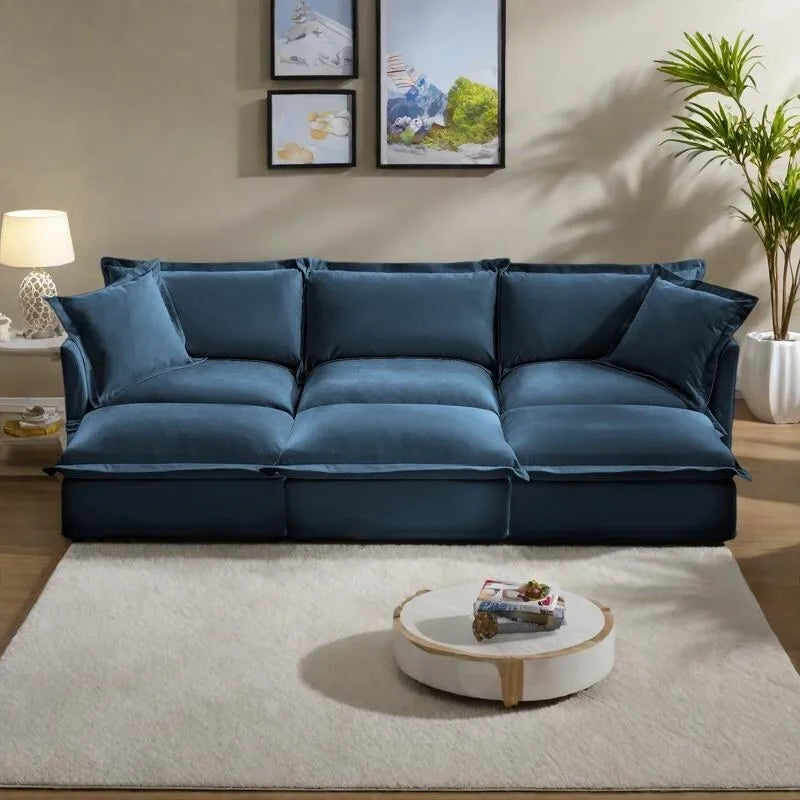 Ensemble de canapé 3 places en chenille 120 avec 3 poufs, fonction couchage et housses amovibles