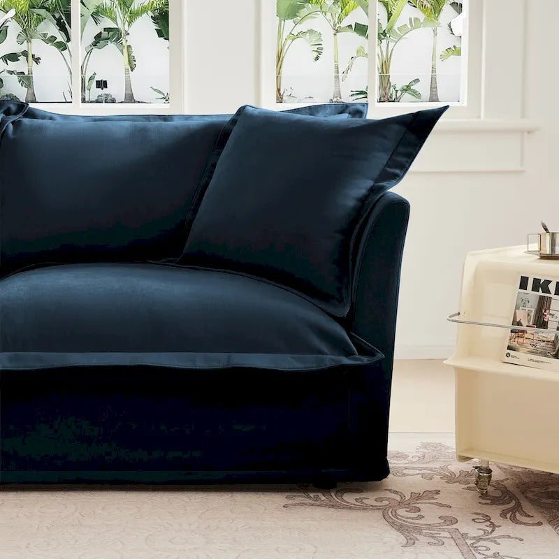 Ensemble de canapé 3 places en chenille 120 avec 3 poufs, fonction couchage et housses amovibles