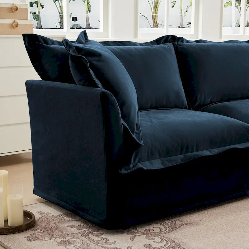 Ensemble de canapé 3 places en chenille 120 avec 3 poufs, fonction couchage et housses amovibles