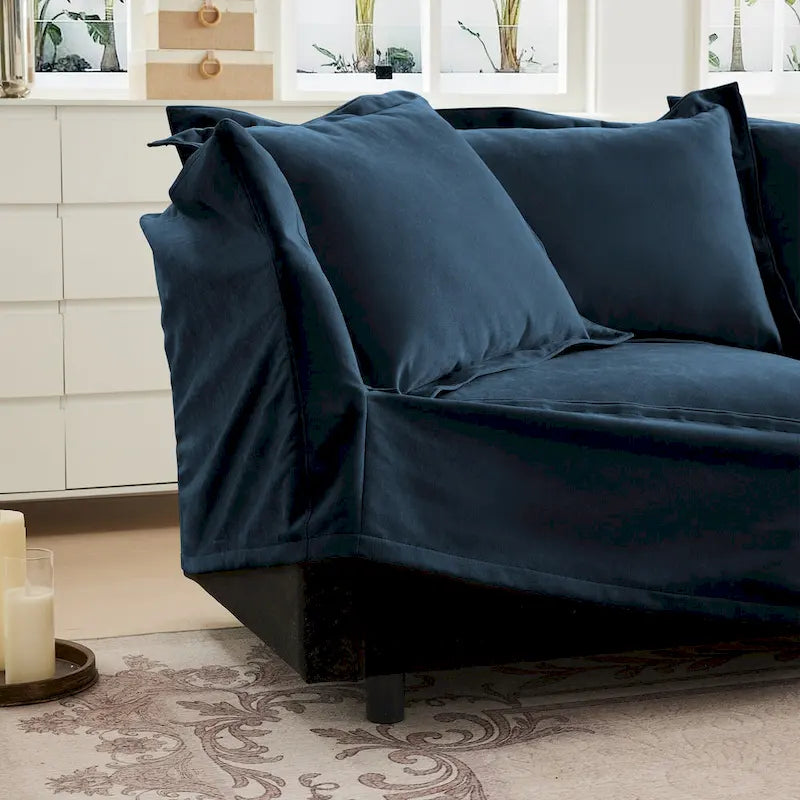 Ensemble de canapé 3 places en chenille 120 avec 3 poufs, fonction couchage et housses amovibles