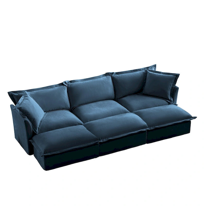 Ensemble de canapé 3 places en chenille 120 avec 3 poufs, fonction couchage et housses amovibles