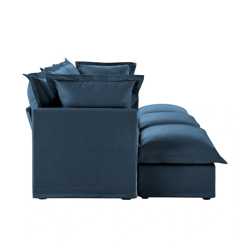 Ensemble de canapé 3 places en chenille 120 avec 3 poufs, fonction couchage et housses amovibles